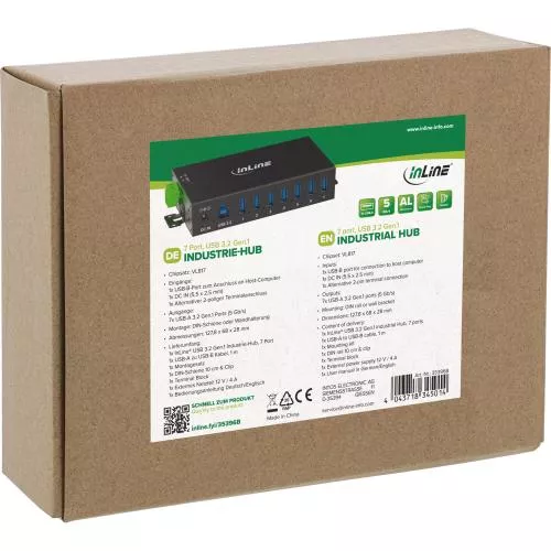 USB 3.2 Gen.1 Industrie-Hub mit 7 Ports, Aluminiumgehäuse und Netzteil