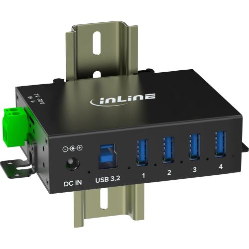 Preview: USB 3.2 Gen.1 Industrie-Hub mit 4 Ports, Aluminiumgehäuse und Netzteil