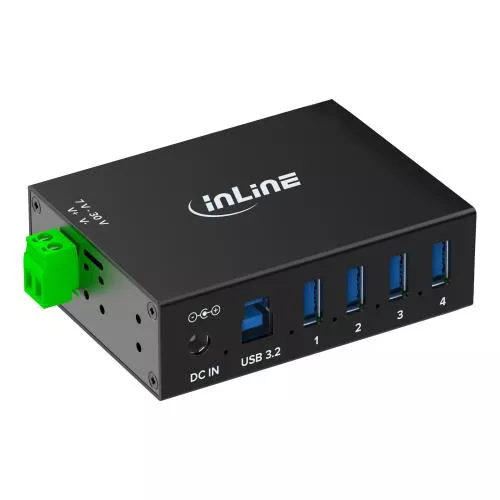 USB 3.2 Gen.1 Industrie-Hub mit 4 Ports, Aluminiumgehäuse und Netzteil