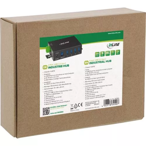 USB 3.2 Gen.1 Industrie-Hub mit 4 Ports, Aluminiumgehäuse und Netzteil