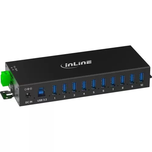 USB 3.2 Gen.1 Industrie-Hub mit 10 Ports, Aluminiumgehäuse und Netzteil