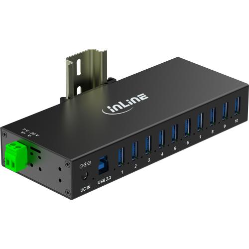 Preview: USB 3.2 Gen.1 Industrie-Hub mit 10 Ports, Aluminiumgehäuse und Netzteil