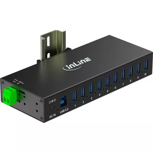 USB 3.2 Gen.1 Industrie-Hub mit 10 Ports, Aluminiumgehäuse und Netzteil