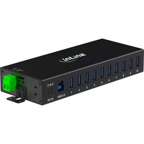 USB 3.2 Gen.1 Industrie-Hub mit 10 Ports, Aluminiumgehäuse und Netzteil
