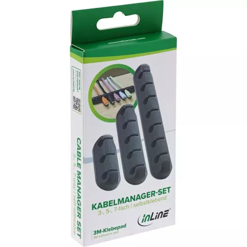 Kabelmanager-Set, 3-/5-/7-fach, selbstklebend mit 3M®-Pad, Schwarz