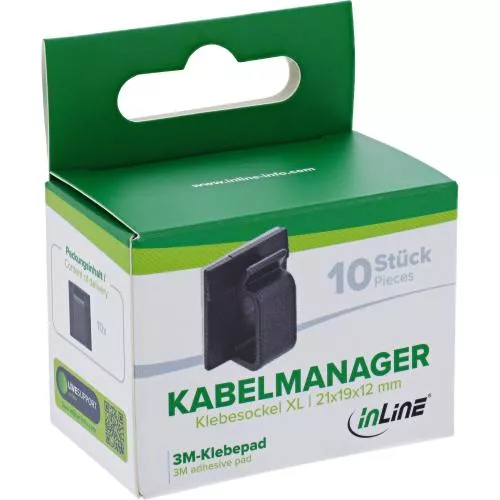 10er Pack Kabelmanager Klebesockel XL, Nylon, mit 3M®-Pad, Schwarz