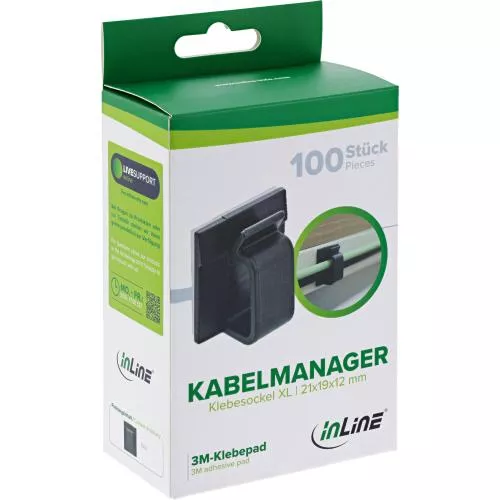 100er Pack Kabelmanager Klebesockel XL, Nylon, mit 3M®-Pad, Schwarz
