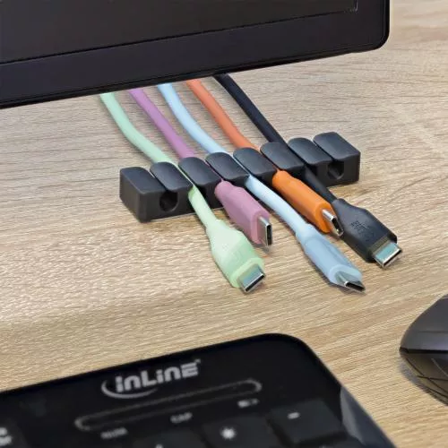 5er Pack Kabelclip 7-fach, selbstklebend, mit 3M®-Pad, Schwarz