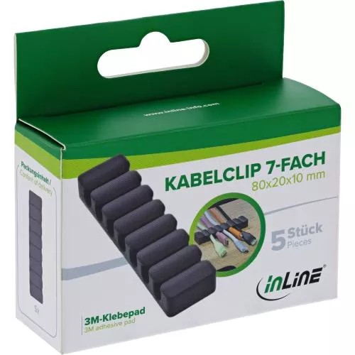 5er Pack Kabelclip 7-fach, selbstklebend, mit 3M®-Pad, Schwarz