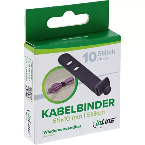 10er Pack Silikon-Kabelbinder, flexibel & wiederverwendbar, 65×10 mm, Schwarz