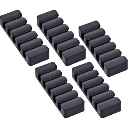 5er Pack Kabelclip 5-fach, selbstklebend, mit 3M®-Pad, Schwarz
