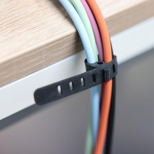 Preview: 10er Pack Silikon-Kabelbinder, flexibel & wiederverwendbar, 97×10 mm, Schwarz