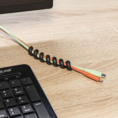 Preview: 5er Pack Kabelspirale, Kabelmanager 1-fach, 100×16 mm, Schwarz