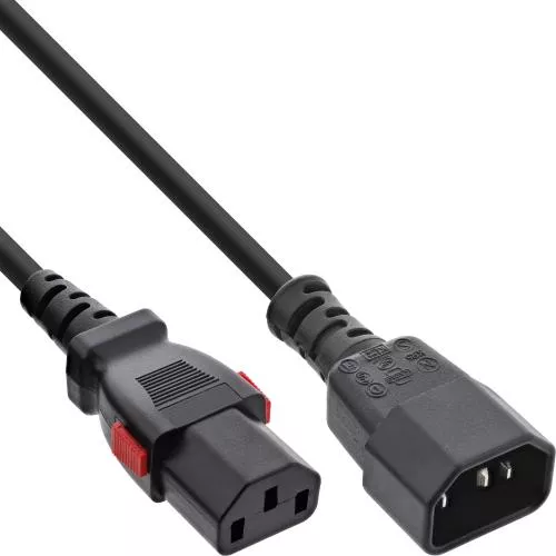 Kaltgeräteverlängerung C13 verriegelbar auf C14 – schwarz