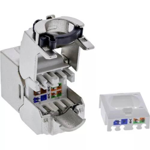 RJ45 Keystone-Modul Slim Cat.6A – LSA, vollgeschirmt, mit integriertem Kabelclip