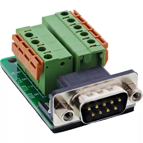 D-Sub 9 Terminalblock, Stecker, Federklemme, mit Schraubsicherung