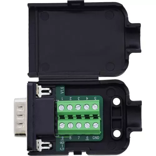 D-Sub 9 Breakout-Terminalblock Stecker, Schraubklemme, Rändelschrauben (UNC #4-40)