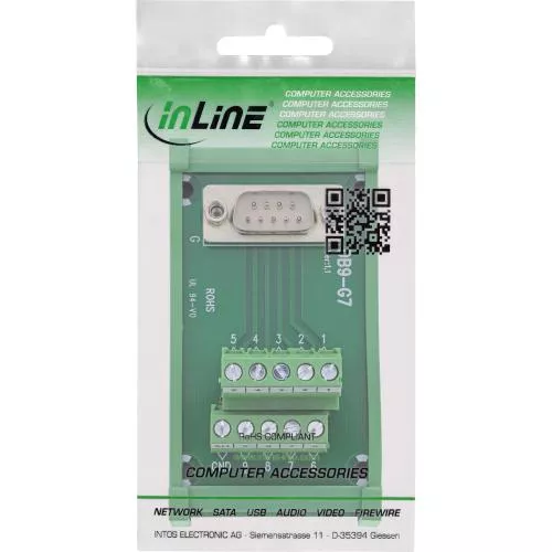 D-Sub 9 Terminalblock Stecker, Schraubklemme, Hutschiene (DIN-Rail), 14–26 AWG