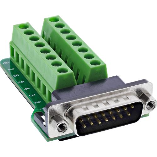 D-Sub 15 Terminalblock, Stecker, 2-reihig, Schraubklemme