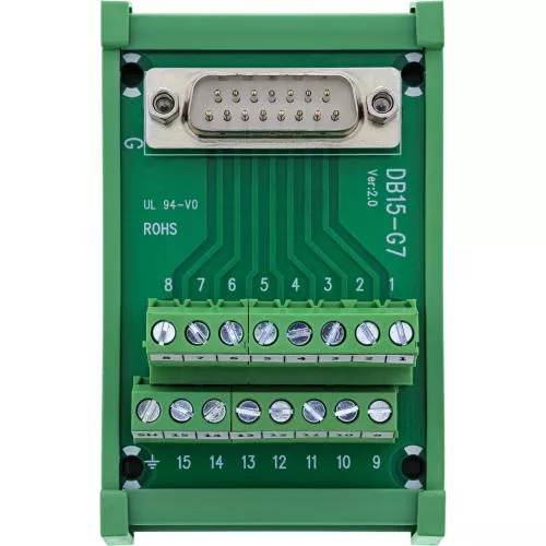 D-Sub 15 Terminalblock Stecker, 2-reihig, Schraubklemme, für Hutschiene