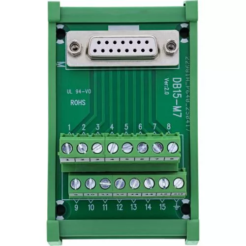 D-Sub 15 Terminalblock für Hutschiene, Buchse, Schraubklemme