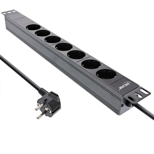 Preview: InLine® 19" Steckdosenleiste 7-fach Schutzkontakt ohne Schalter 2m schwarz