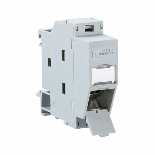 RJ45 Kupplung Cat 6A für Hutschiene, Buchse/Buchse 180°, geschirmt, 1 TE
