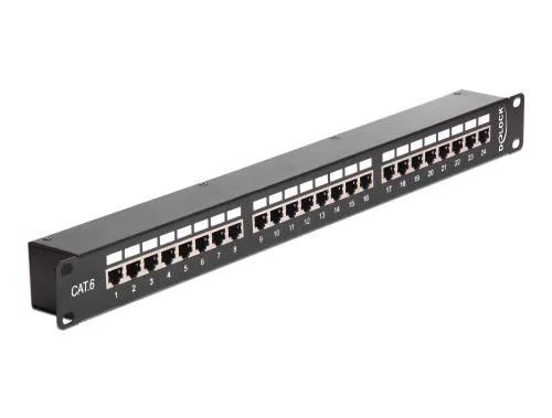 Cat 6 Patchpanel 24 Port – Durchgang RJ45 Buchse/Buchse – geschirmt – 1 HE – schwarz