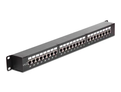 Cat 6 Patchpanel 24 Port – Durchgang RJ45 Buchse/Buchse – geschirmt – 1 HE – schwarz