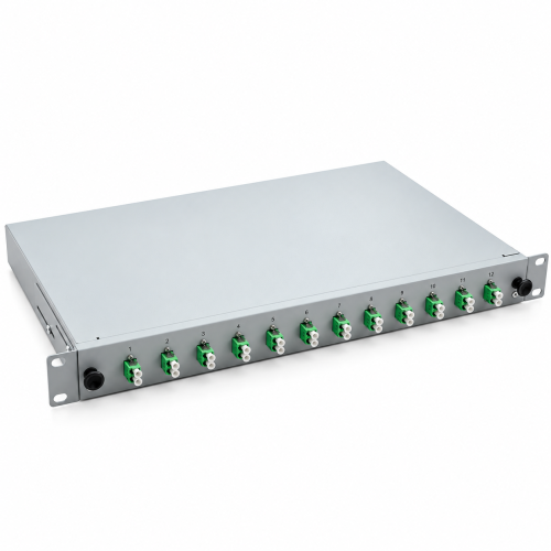 LWL Spleißbox 19" 12 Port – OS2 Singlemode – LC/APC Duplex – Grau