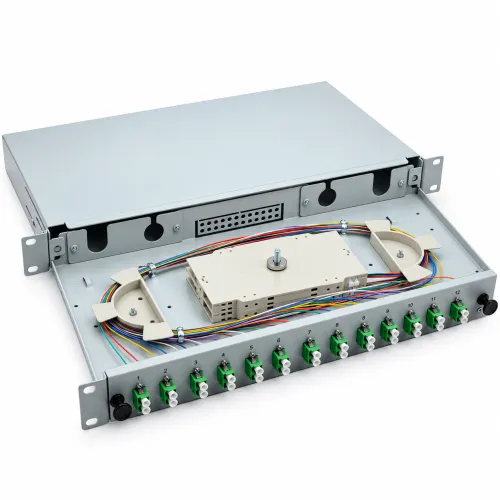 LWL Spleißbox 19" 12 Port – OS2 Singlemode – LC/APC Duplex – Grau