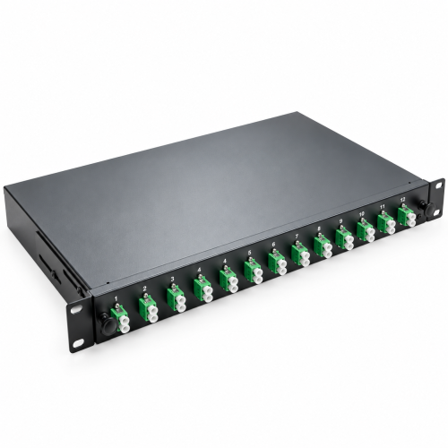 LWL Spleißbox 19" 12 Port – OS2 Singlemode – LC/APC Duplex – Schwarz