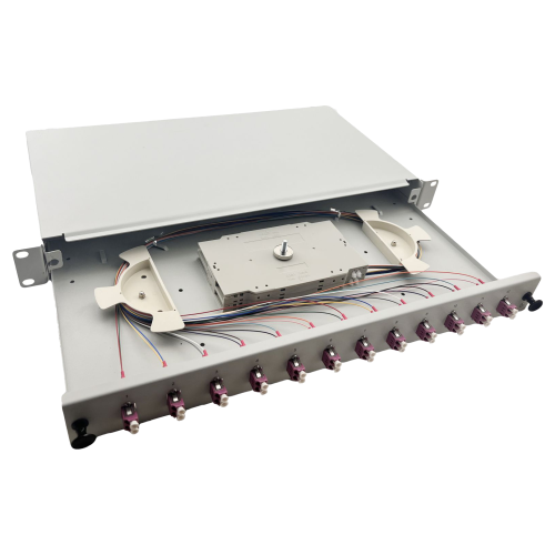 Preview: LWL Spleißbox 19" 12 Port – OM4 Multimode – LC/UPC Duplex – Grau