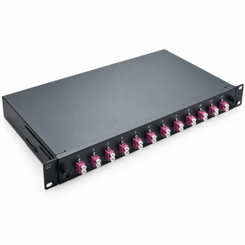 LWL Spleißbox 19" 12 Port – OM4 Multimode – LC/UPC Duplex – Schwarz
