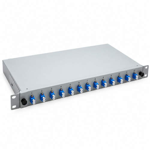 LWL Spleißbox 19" 12 Port – OS2 Singlemode – LC/UPC Duplex – Grau