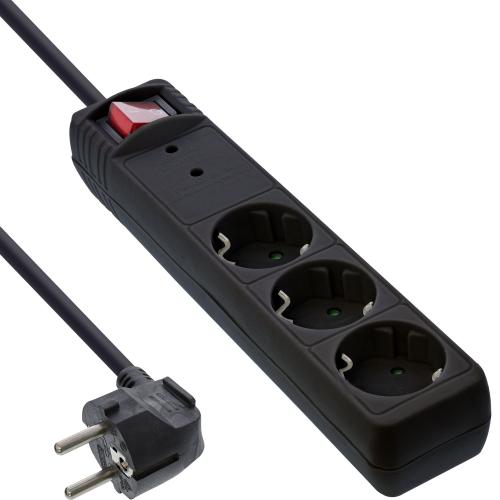 Preview: InLine® Steckdosenleiste 3-fach Schutzkontakt mit Überspannungsschutz Schalter 1,5m schwarz