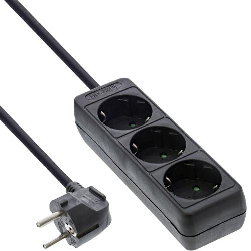 InLine® Steckdosenleiste 3-fach Schutzkontakt 1,5m schwarz