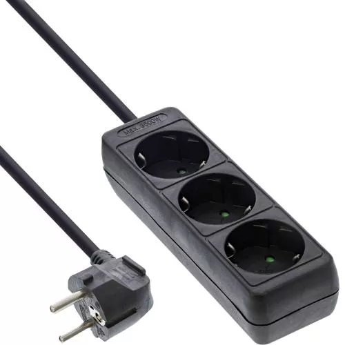 InLine® Steckdosenleiste 3-fach Schutzkontakt 3m schwarz