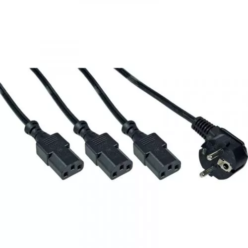 InLine® Netzkabel Y Kabel Schutzkontaktstecker auf 3x Kaltgerätestecker Version 3 (2m+1/3/2m)