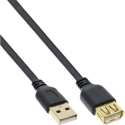 InLine® USB 2.0 Flachkabel Verlängerung, A ST / BU, schwarz, Kontakte gold