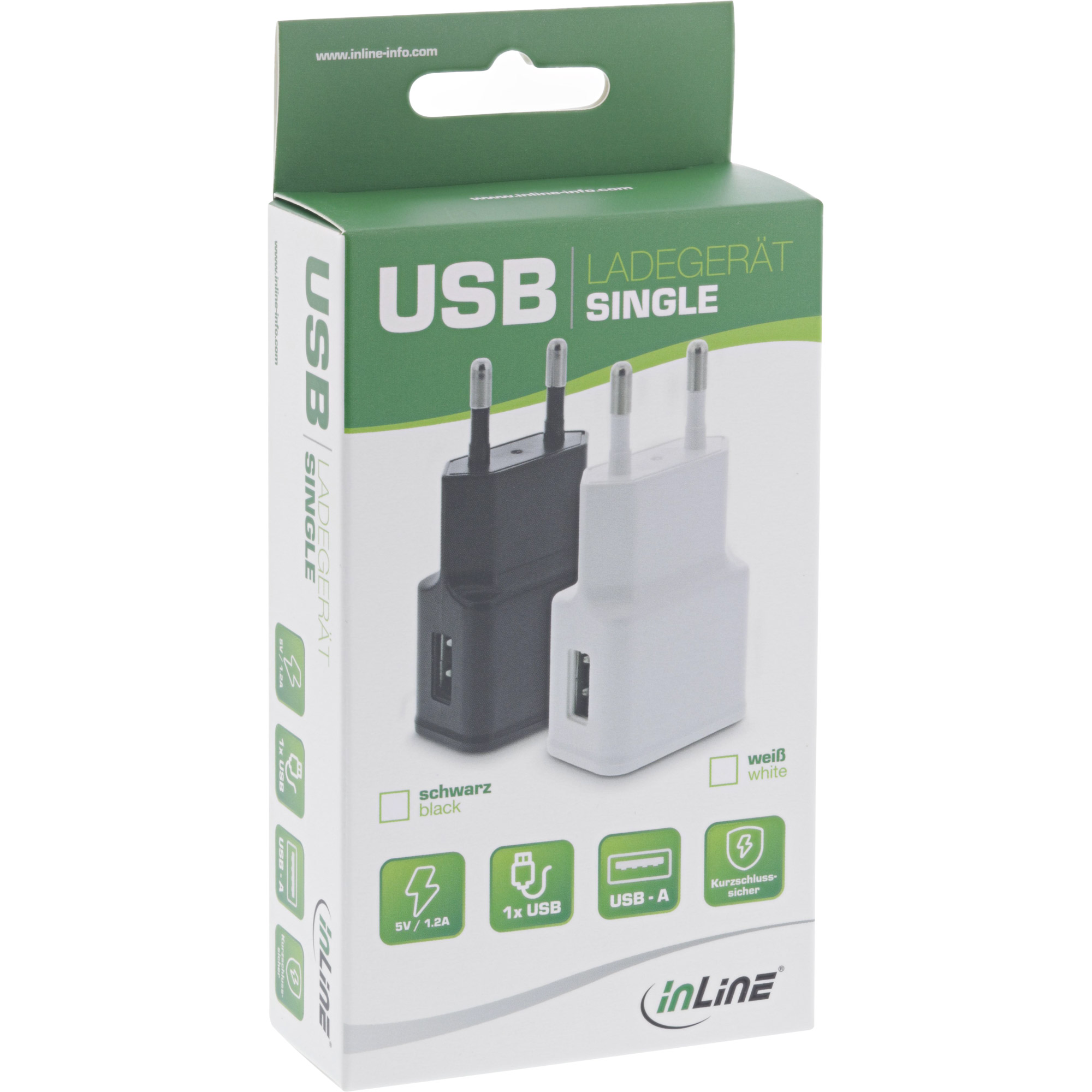 USB-Ladegerät 1A (5W) schwarz mit 1-fach USB 2.0 Anschluss 5V DC - HEITRONIC