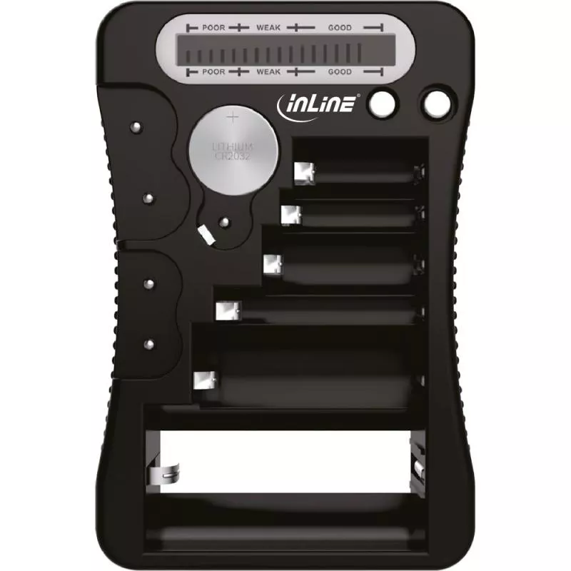 InLine® Batterie Tester mit LCD Anzeige für Rund- und Knopfzellen sowie 9V-Block