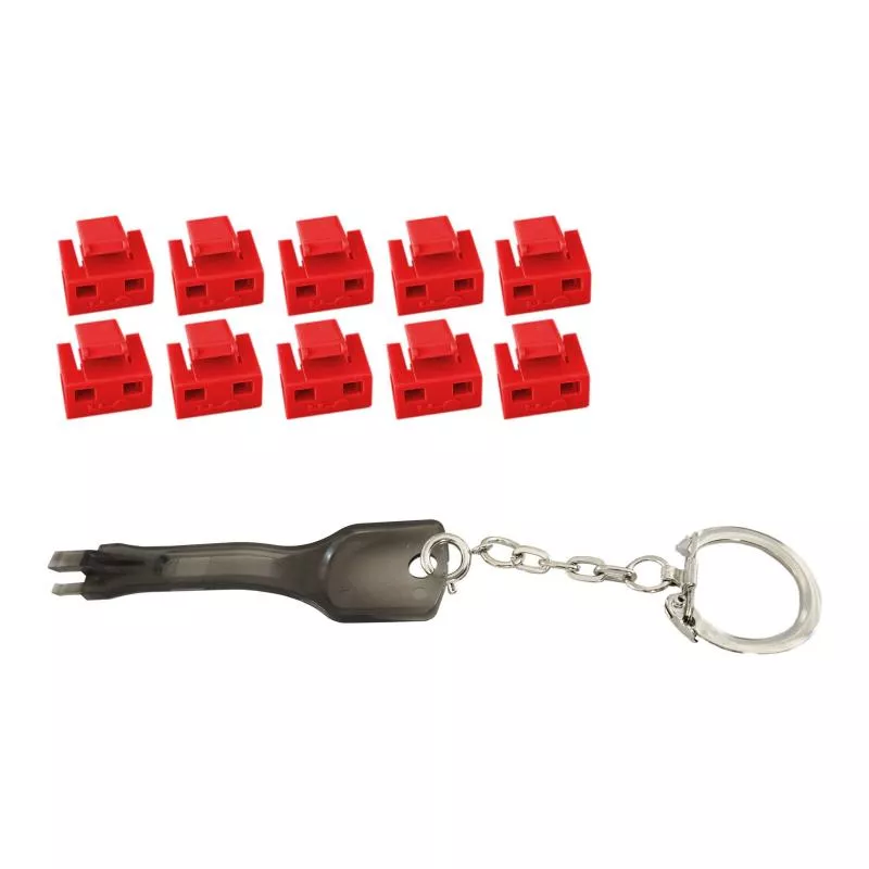 RJ45 Portblocker-Set mit Schlüssel – 10 Blocker & 1 Schlüssel – rot