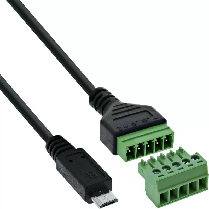 Micro USB 2.0 Terminalblock-Adapter, Stecker, 5-polig, 1 m Kabel