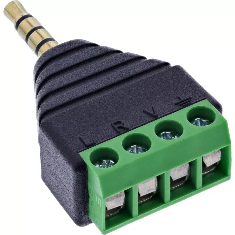 Adapter 3,5 mm Klinke 4-polig TRRS auf Terminalblock, Schraubklemme, schwarz