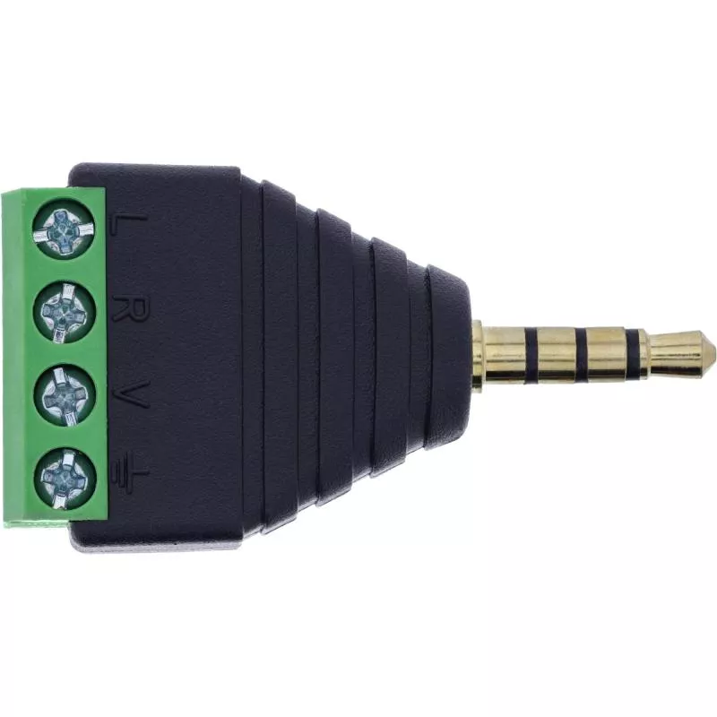 Adapter 3,5 mm Klinke 4-polig TRRS auf Terminalblock, Schraubklemme, schwarz
