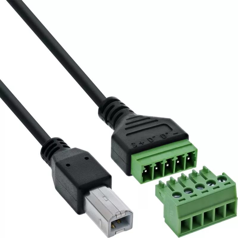 USB-B 2.0 Terminalblock-Adapter, Stecker, 5-polig, 1 m Kabel