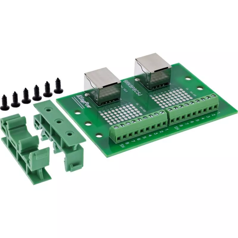 RJ45 Terminalblock für Hutschiene, 2x Buchse, gerade, Schraubklemme