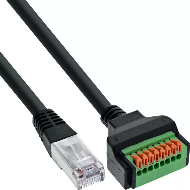 RJ45 Stecker auf Push-In-Klemme, Cat.5e, geschirmt, 8-polig, 15 cm Kabel