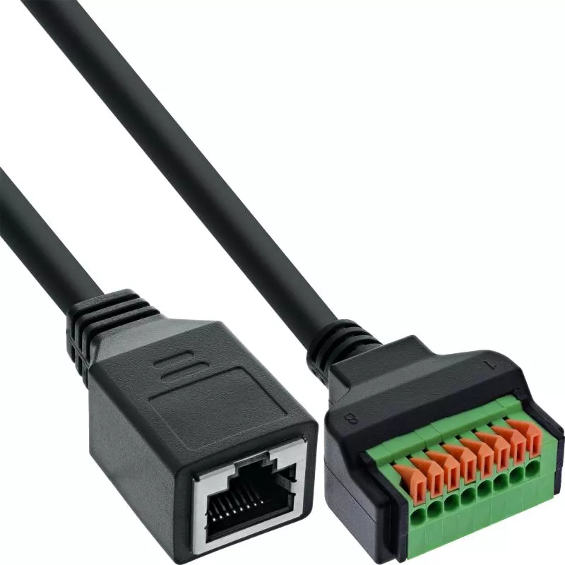 RJ45 Terminalblock-Adapter, Buchse, Push-In, Cat.5e, 15 cm Kabel